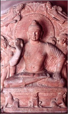 The Buddha, Kushana period, 2nd century A.D., Katra mound, Mathura region (Government Museum, Mathura).